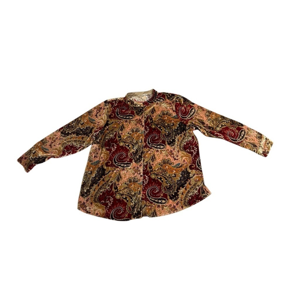 Soft Surroundings Top Womens Paisley Velour Long Sleeve Button Shirt Size 2X